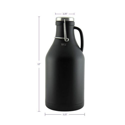 Growler noir à double paroi isolé sous vide et à bouchon rabattable 1.89L