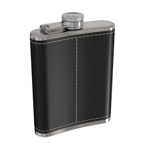 Flasque de poche / Bouteille de poche en acier inoxydable avec étui en cuir noir 240ml